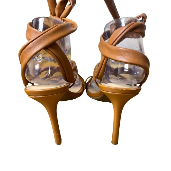 Aldo Faux Leather Square Open Toe Lace Up Stiletto Heels Brown Sz 9 - Picture 4 of 8